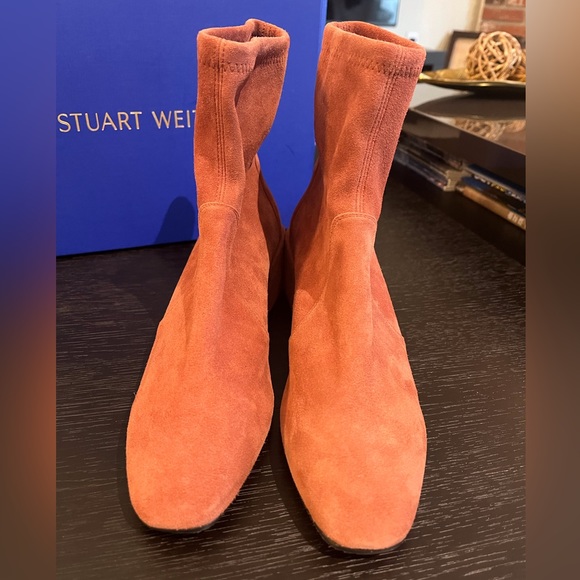 Stuart Weizmann Accordion Suede Sock Bootie - Picture 8 of 9